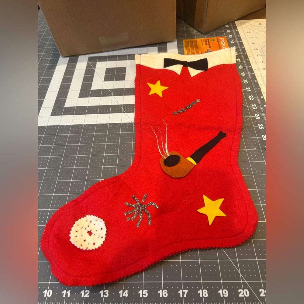 Vintage Inspired Christmas Stocking with Pipe Design